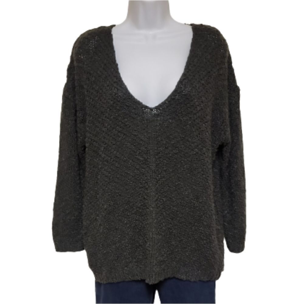 Boho Charcoal Gray Sweater Open Strings Back sz XL